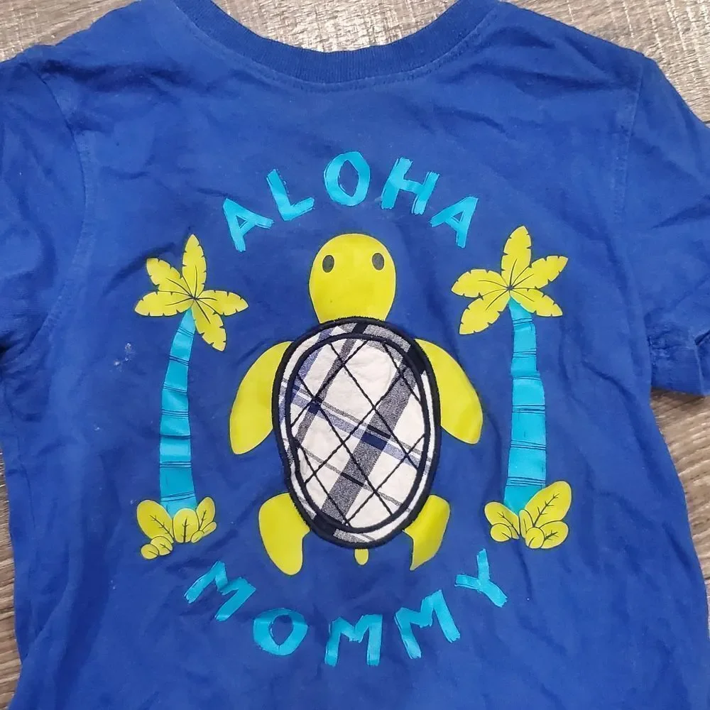 Boys The Children's Place T-Shirt Size 3T Blue Tee with Turtle and Palm Design